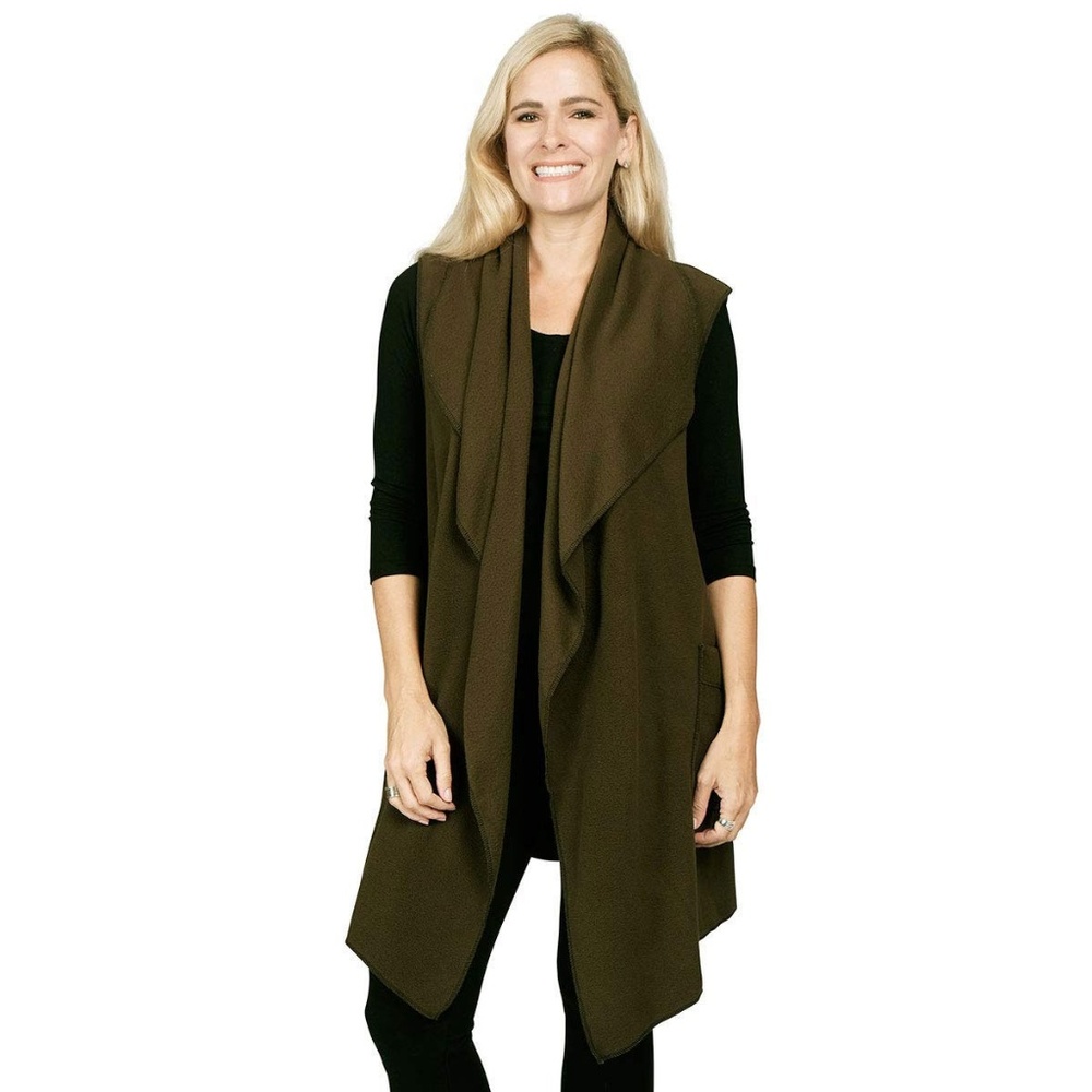 Le Moda Pocketed Open Front Fleece Vest Cardigan